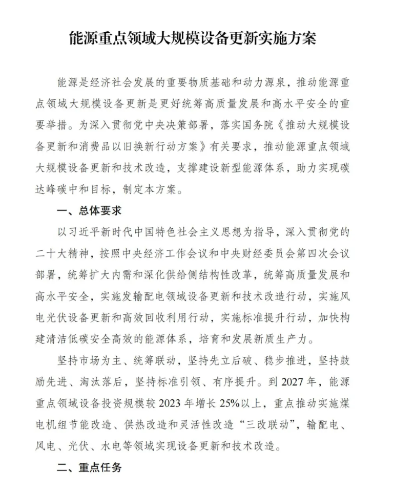 發(fā)改委 | 推進風電、光伏設(shè)備更新和循環(huán)利用-《能源重點領(lǐng)域大規(guī)模設(shè)備更新實施方案》印發(fā)